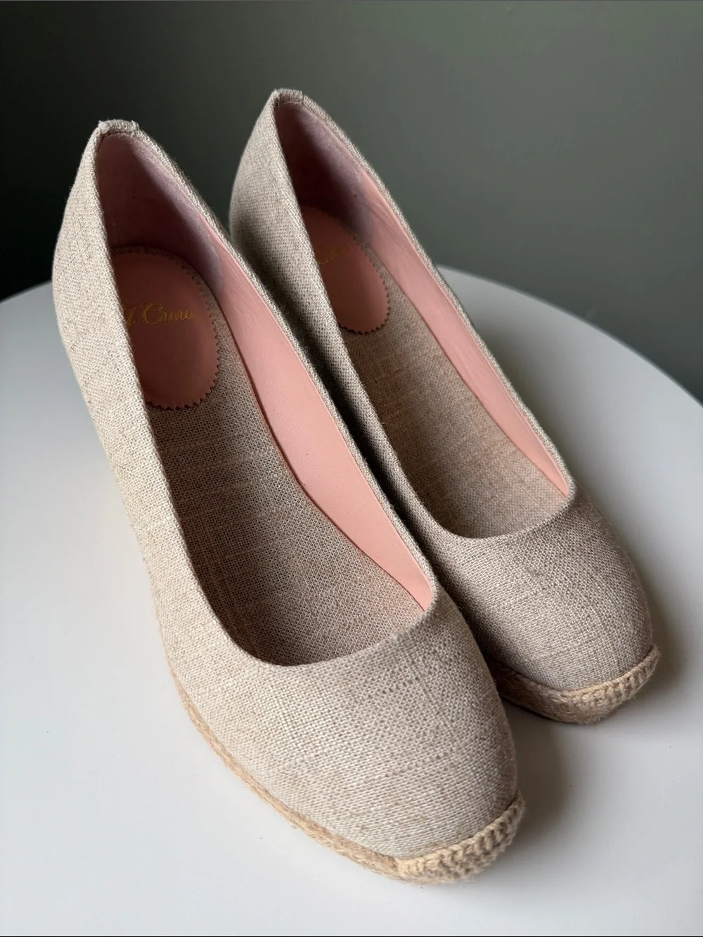 J. CREW Seville Canvas Wedge Espadrille Pumps Beige /Metallic Gold Size 6 NWOB